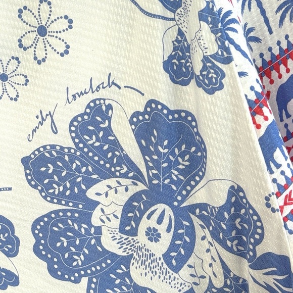 Like New Anthropologie Emily Lovelock Emma Top Medium Floral Elephant Palm Tree - Picture 9 of 11